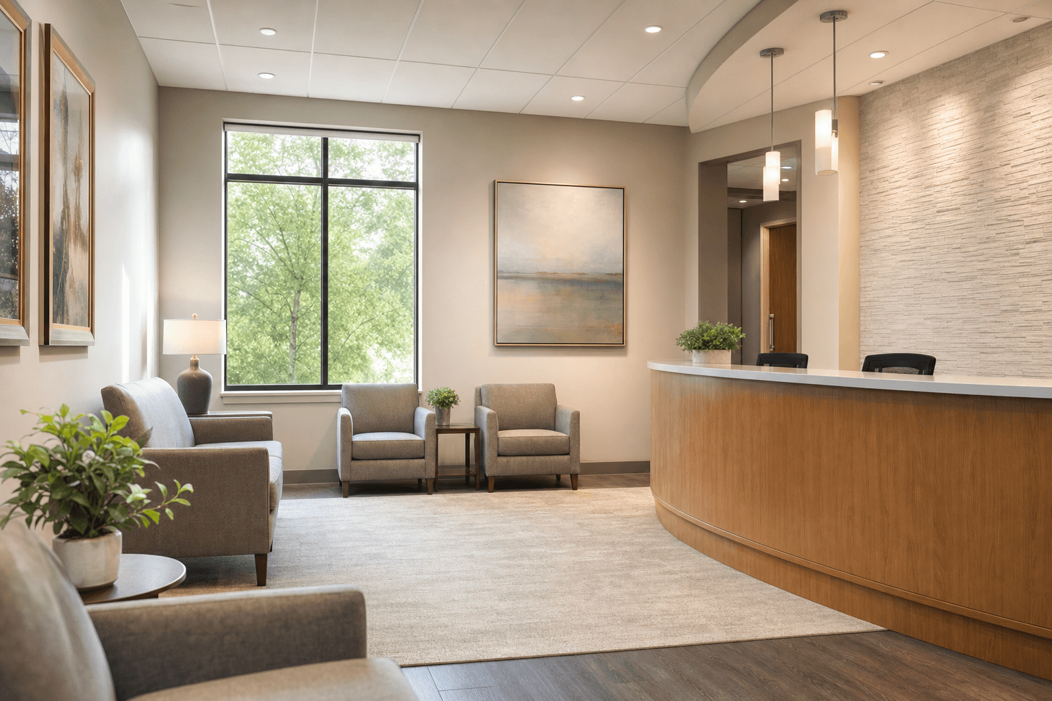 Welcoming reception and waiting area of a modern practice