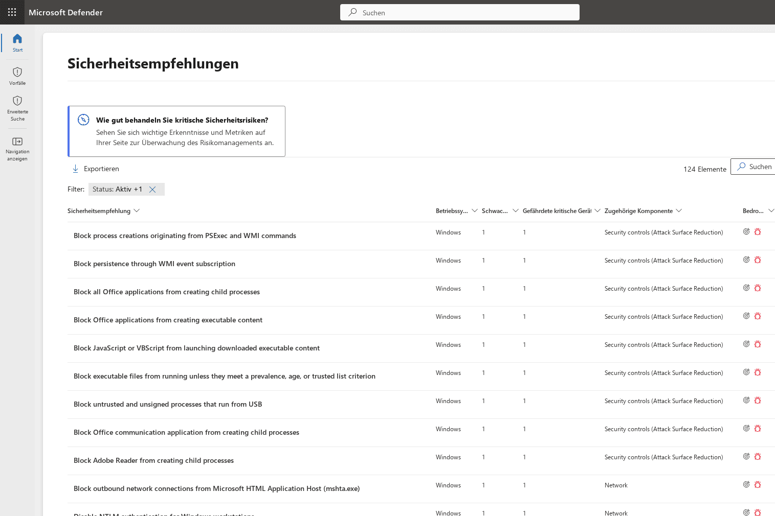 Ausgangslage: Sicherheitsempfehlungen in Microsoft Defender