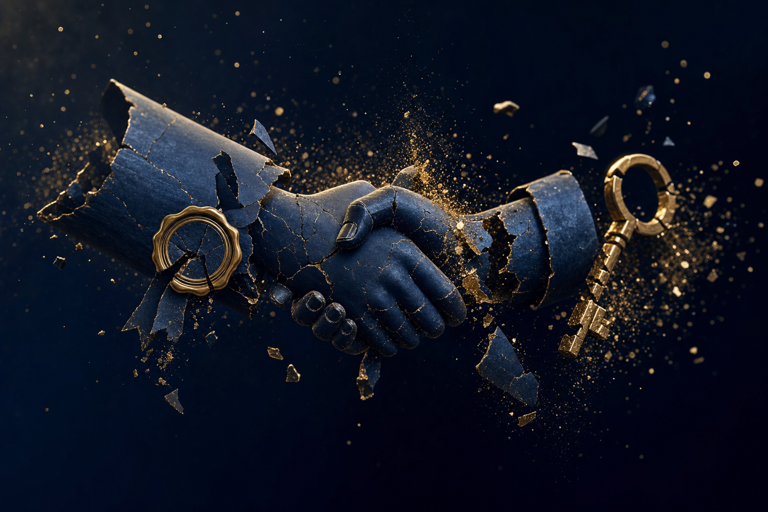 Abstract illustration of a broken certificate handshake in the IKEv1 key exchange