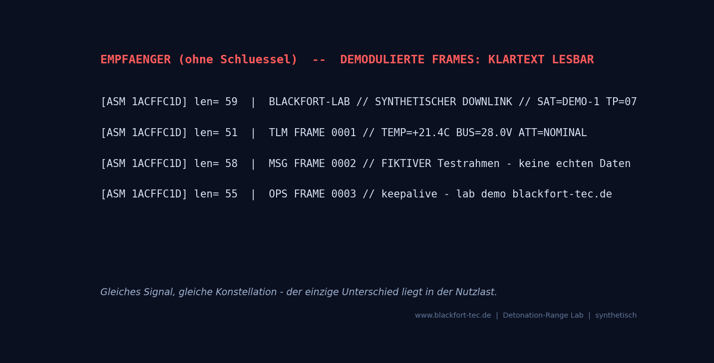 Decoded frames in the clear: the unencrypted payload lies open — in the lab with purely synthetic content